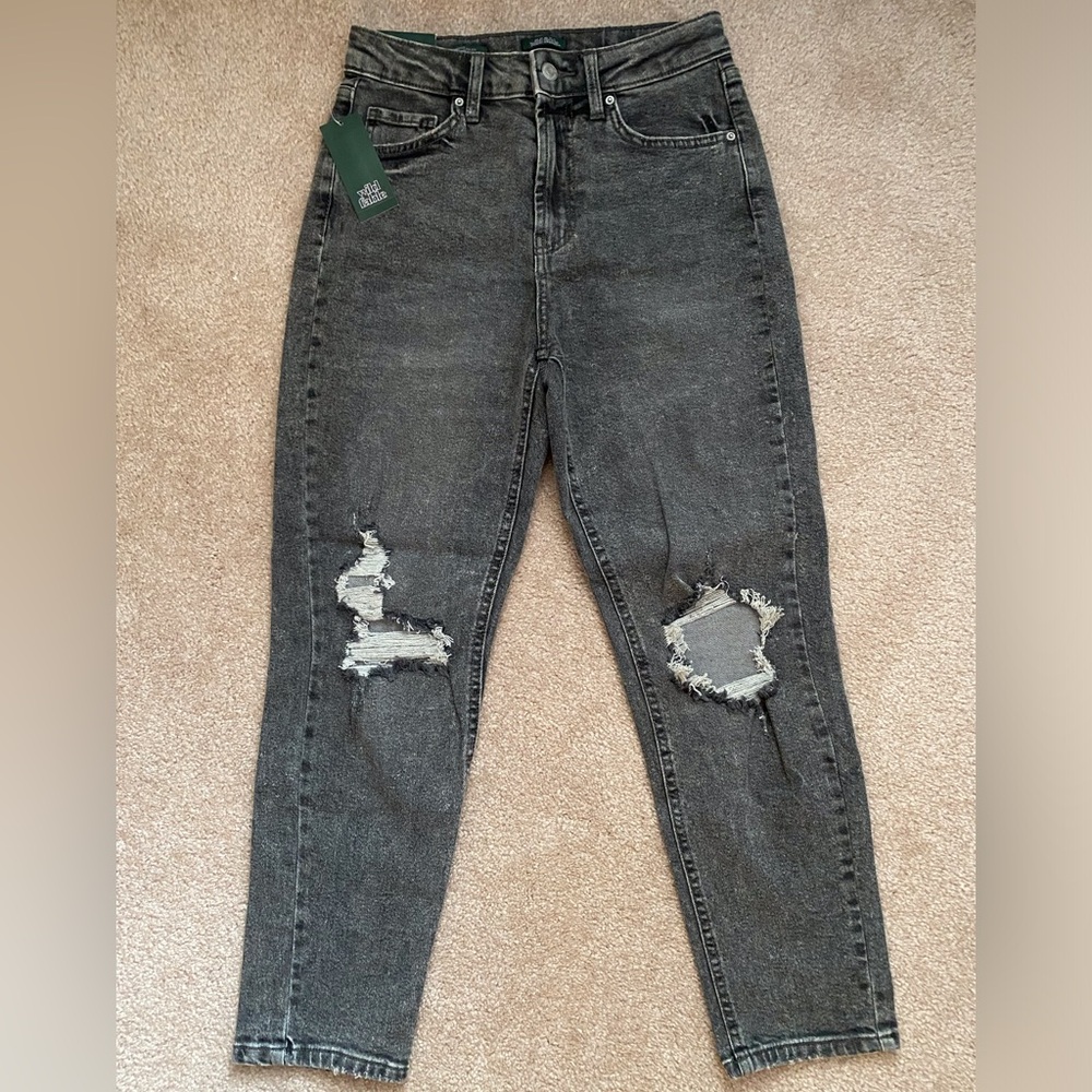 Distressed Black Highest Rise Mom Jeans